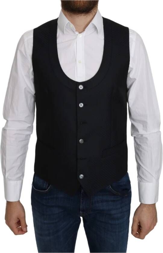Dolce & Gabbana Silk Romb Pattern Formal Coat Vest , Blauw, Heren