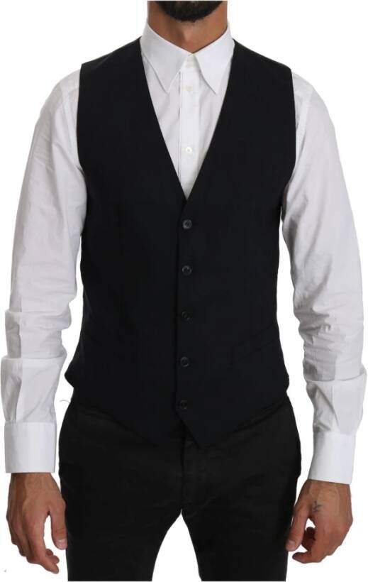 Dolce & Gabbana DG Blue Wool Waistcoat formeel Gilet Vest , Blauw, Heren