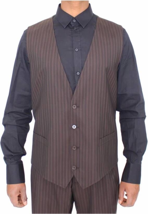 Dolce & Gabbana Brown Striped Stretch Dress Vest Gilet , Bruin, Heren