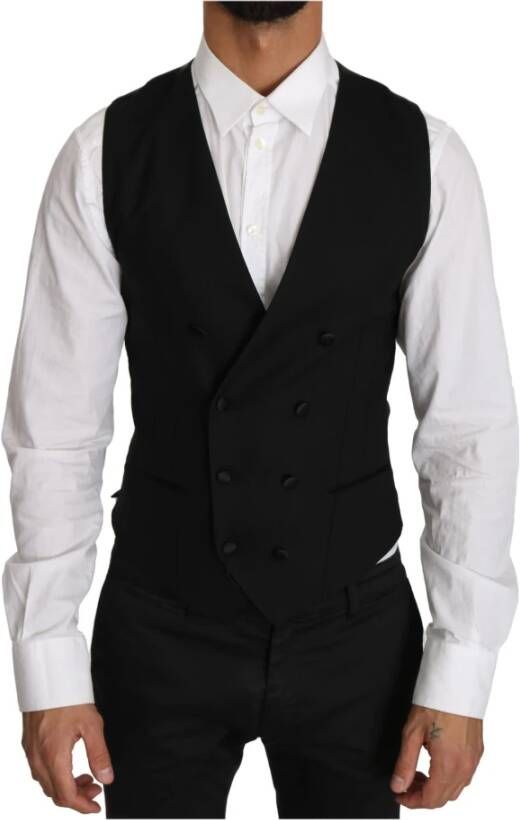 Dolce & Gabbana Gray Wool Double Breasted Waistcoat Vest , Grijs, Heren