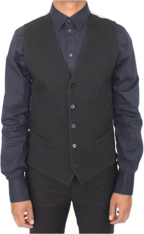 Dolce & Gabbana Black Cotton Dress Vest Blazer Jacket , Zwart, Heren
