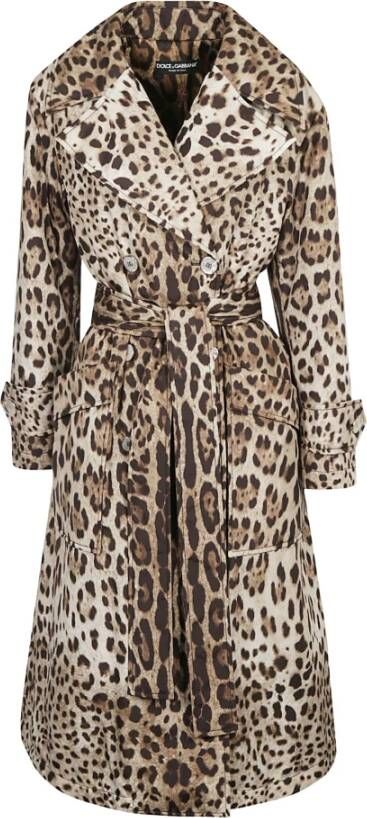 Dolce & Gabbana Belted double-breasted padded nylon trench coat with leopard print