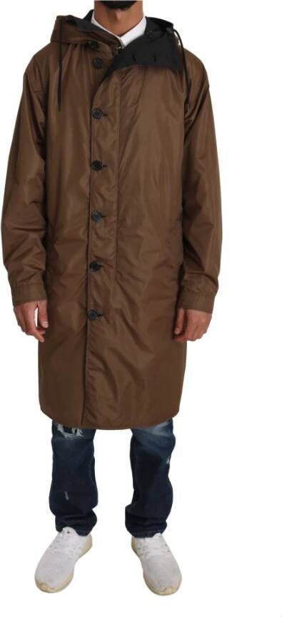 Dolce & Gabbana DG zwarte bruine capuchon omkeerbare regenjas , Bruin, Heren