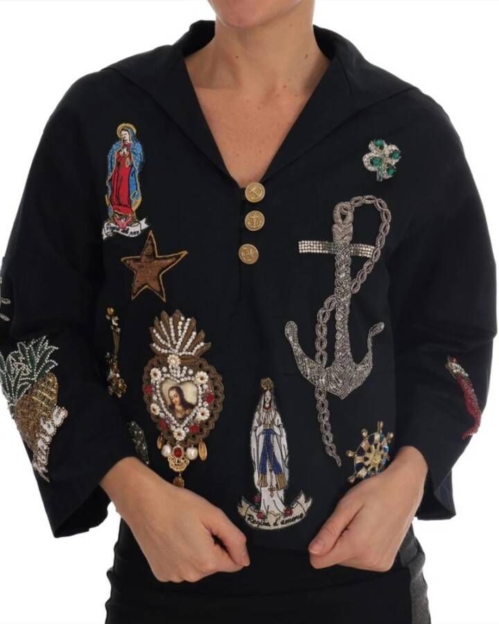 Dolce & Gabbana Blue Crystal Mamma Sicily Jacket , Blauw, Dames