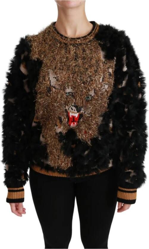 Dolce & Gabbana Konijnenbont wolsweater , Zwart, Dames