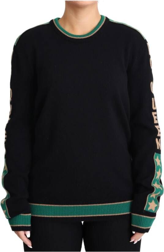 Dolce & Gabbana Black DG Queen Cashmere Women Pullover Sweater , Zwart, Dames