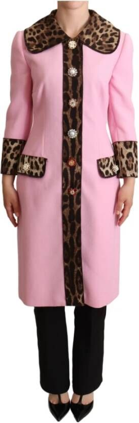 Dolce & Gabbana Luipaard wollen trenchcoat , Roze, Dames