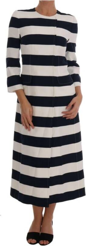 Dolce & Gabbana Blue White Striped Stretch Coat , Wit, Dames