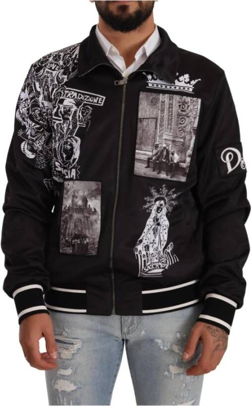 Dolce & Gabbana Black Logo Zipper Superstizione Sweater , Zwart, Heren