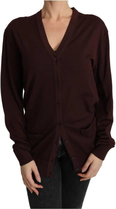 Dolce & Gabbana Maroon Virgin Wool Cardigan Sweater , Rood, Dames