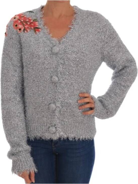 Dolce & Gabbana Cardigan Floral Applique , Grijs, Dames