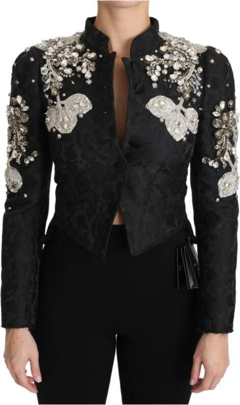 Dolce & Gabbana Jacquard Crystal Floral Jacket , Zwart, Dames