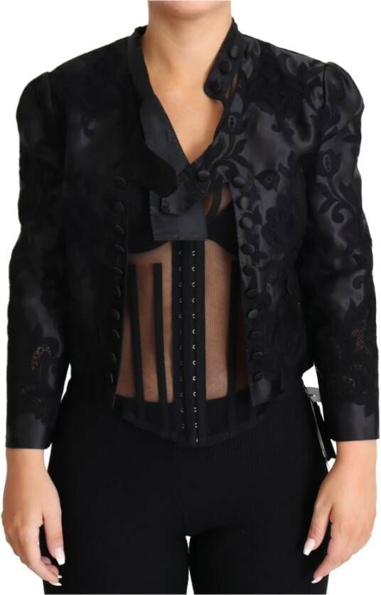 Dolce & Gabbana Lace Sheer Corset Organza Jacket , Zwart, Dames
