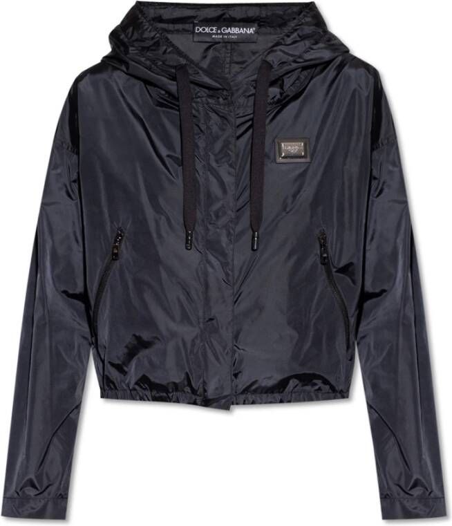 Dolce & Gabbana Cropped hooded jacket , Zwart, Dames