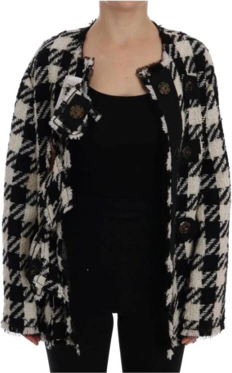 Dolce & Gabbana Black White Wool Knitted Crystal Jacket , Beige, Dames