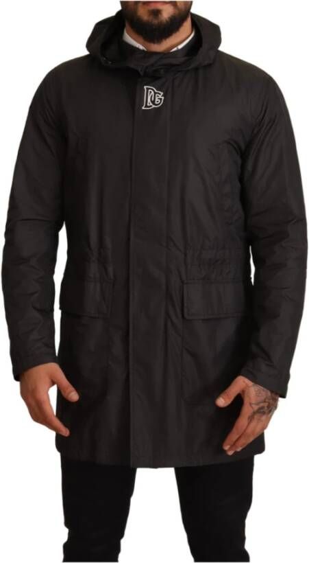 Dolce & Gabbana Polyester hooded parka jas , Zwart, Heren