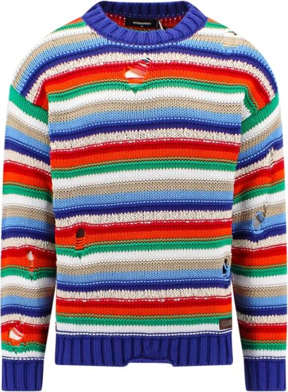 Dsquared2 Men Clothing Knitwear Multicolor Ss23 , Blauw, Heren