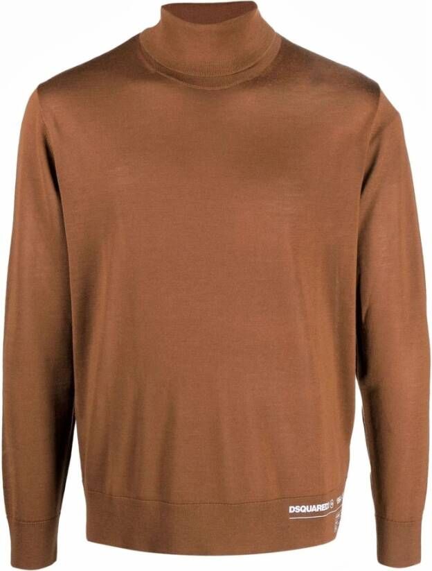 Dsquared2 Basic Fine Knit Turtleneck , Bruin, Heren
