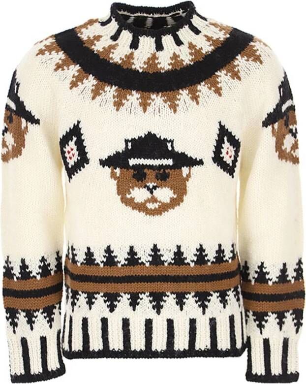Dsquared2 Wool Printed Sweater , Wit, Heren