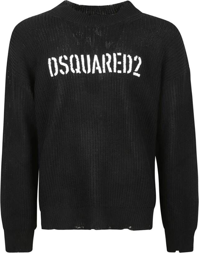 Dsquared2 Ronde hals gekweek , Zwart, Heren