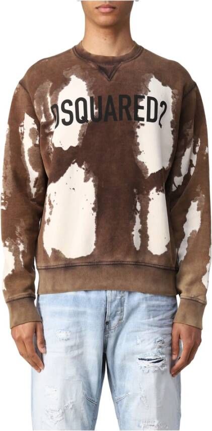 Dsquared2 Logo Print Bleached Effect Relaxed Sweatshirt , Bruin, Heren