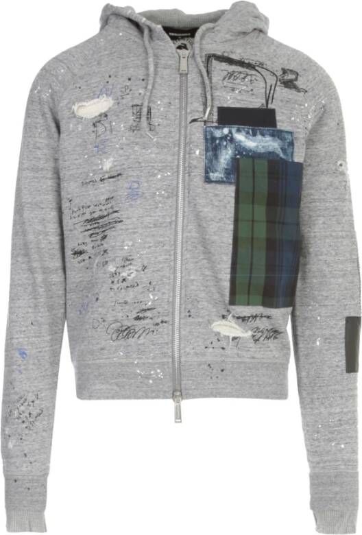 Dsquared2 Verontruste patch werk hoodie , Grijs, Heren