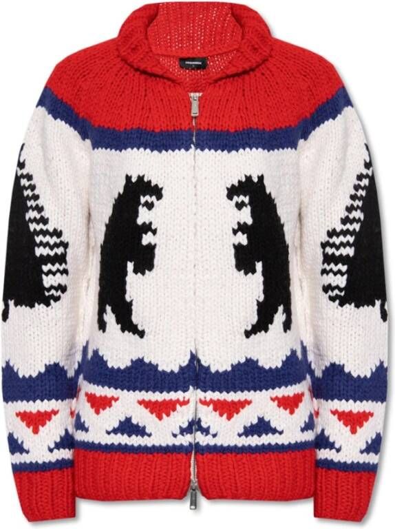 Dsquared2 Printed Wool Cardigan , Wit, Heren