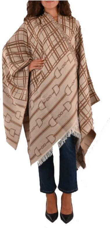 Elisabetta Franchi Jacquard cape with horsebit logo and tartan motif