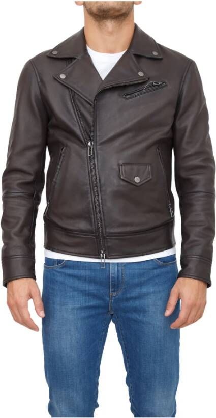 Emporio Armani Leren Jassen Bruin Heren