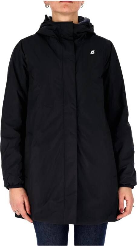 K-way Medium lengte jas in waterdichteylon ripstop met zip en kap vrouw k way sophie k6114w zwart/blauw K Way, Zwart, Dames