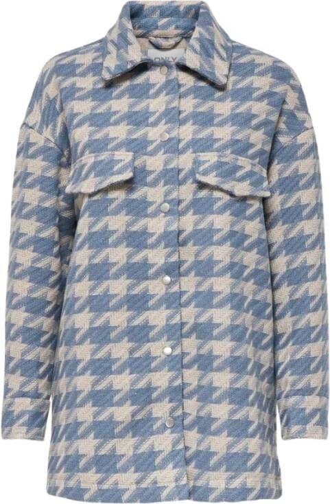 ONLY shacket ONLJOHANNA met pied de poule blauw/beige