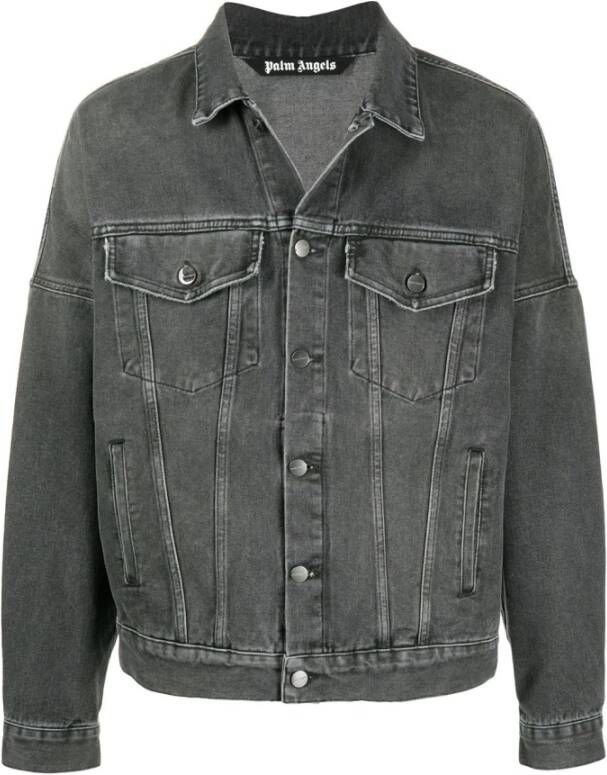 Palm Angels Denimjack met logo , Zwart, Heren
