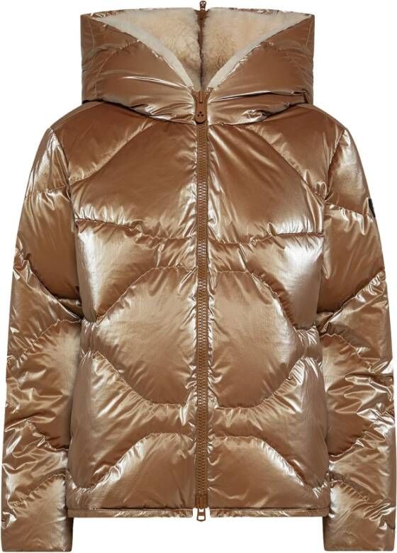 Peuterey Gewatteerde bommenwerper met Aviator type kap , Beige, Dames