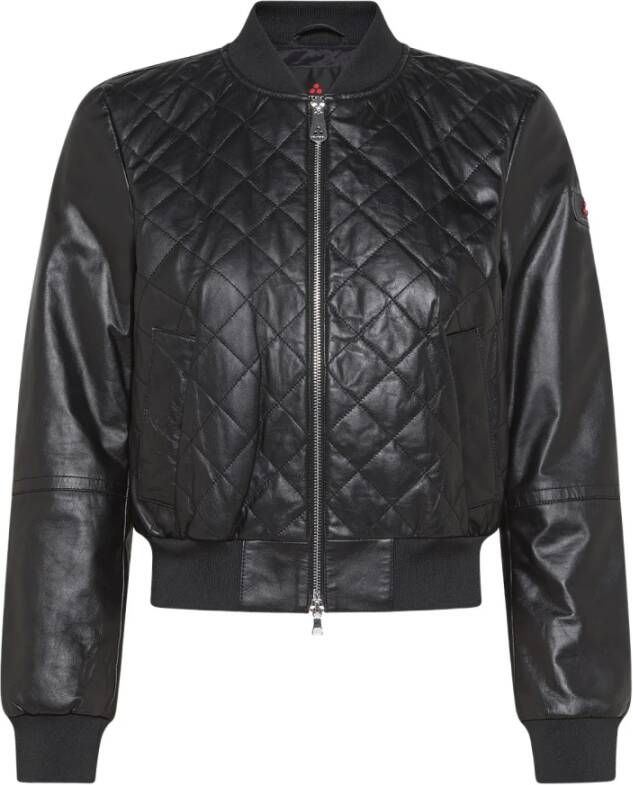 Peuterey Short soft leather bomber jacket , Zwart, Dames