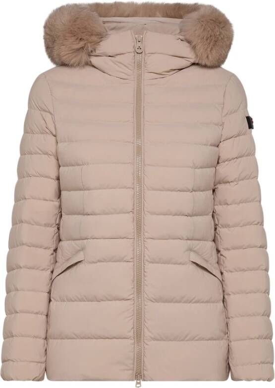 Peuterey Slanke down jas met bont , Bruin, Dames