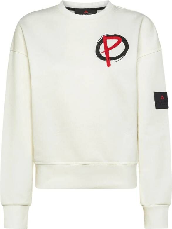 Peuterey Ronde nek met logo print en Gots gecertificeerde garens , Wit, Dames