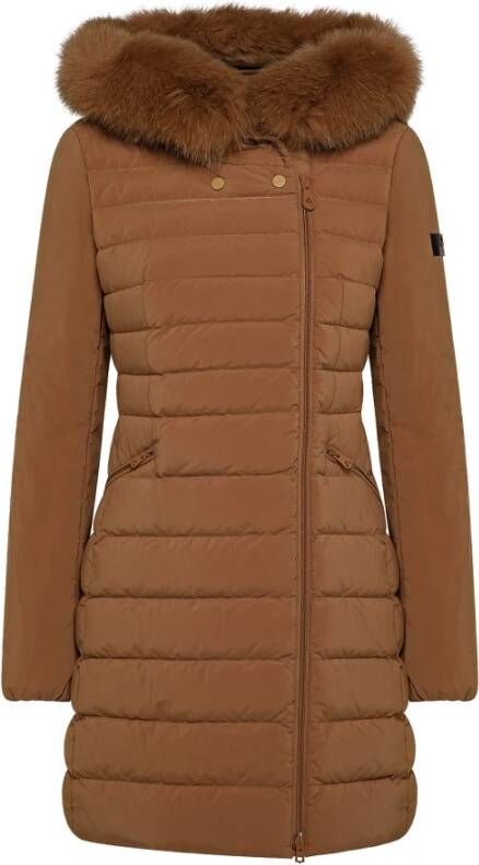 Peuterey Slanke down jas met bont , Beige, Dames