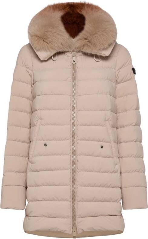 Peuterey Lang down jas met bijpassende kleurenbont , Bruin, Dames