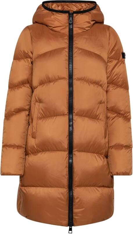 Peuterey Lang down jas in gerecycled stof , Bruin, Dames