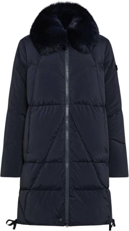 Peuterey Lang down jas met bijpassende kleurenbont , Blauw, Dames