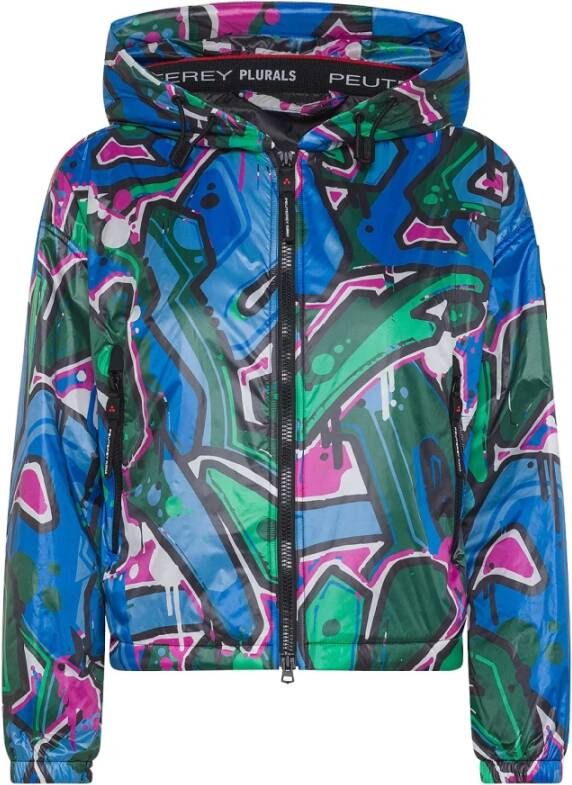 Peuterey Smooth recycled nylon bomber jacket with all over print , Blauw, Dames