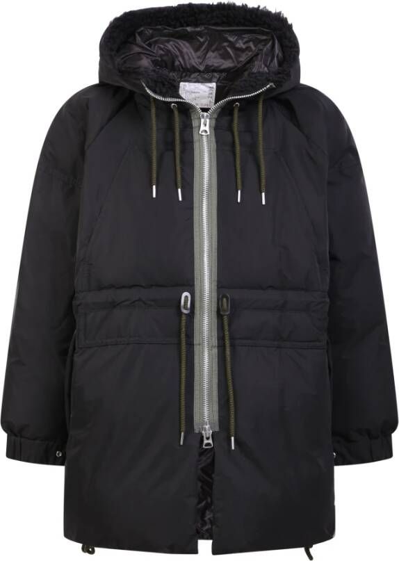 Sacai Blouson down jacket with hood and drawstring waist that help retain heat , Zwart, Heren
