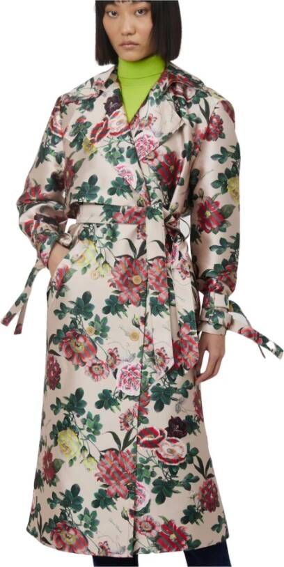 Silvian Heach Trenchcoat met dubbele rijs met bloemenprint , Beige, Dames