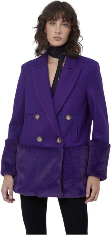 Silvian Heach Jas met dubbele rijsten met faux bontdetail , Paars, Dames