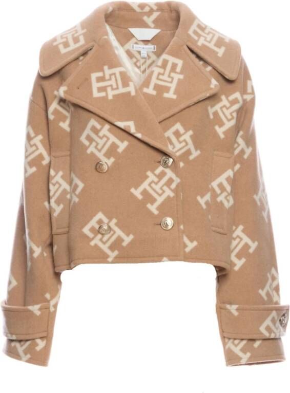 Tommy Hilfiger Double breasted mantel in wolblend met logoprint