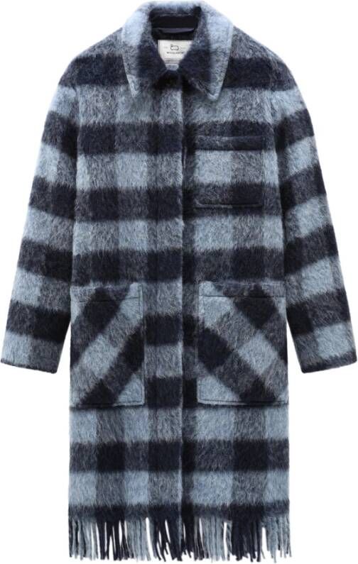 Woolrich Geborsteld wol lang overschaduwd met franje , Blauw, Dames
