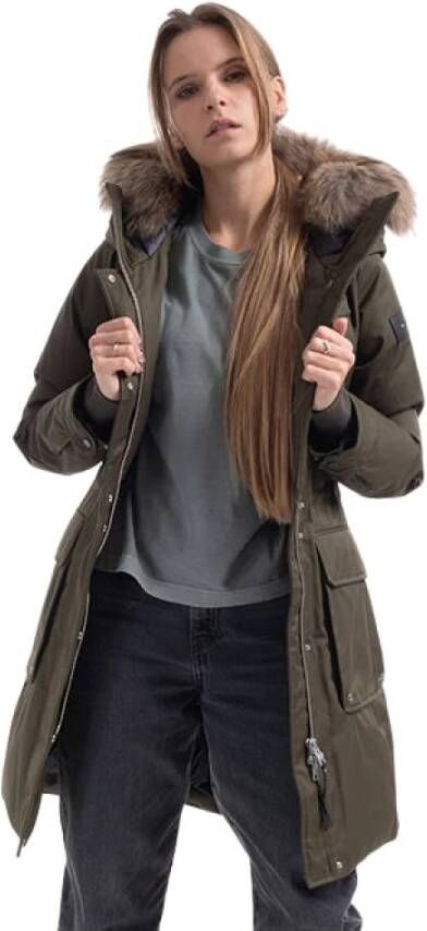 Woolrich Toch Long Parka met verwijderbare vacht , Groen, Dames