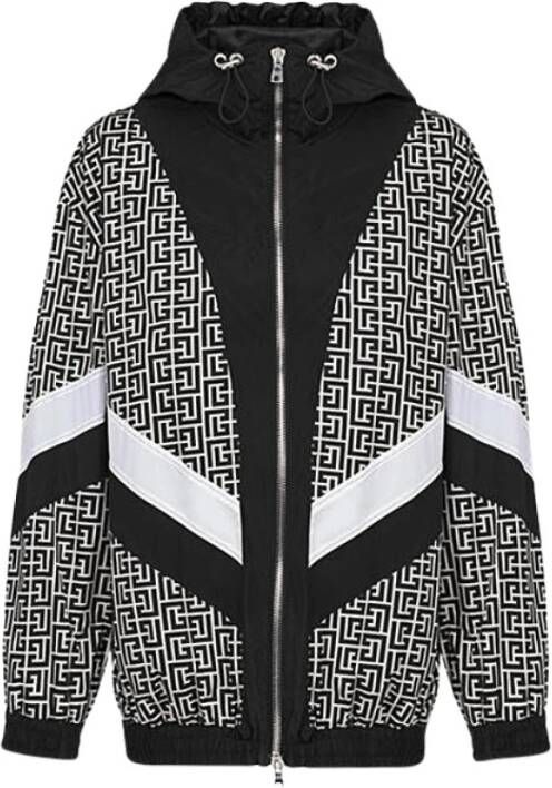 Balmain hooded nylon jacket with monogram , Wit, Heren
