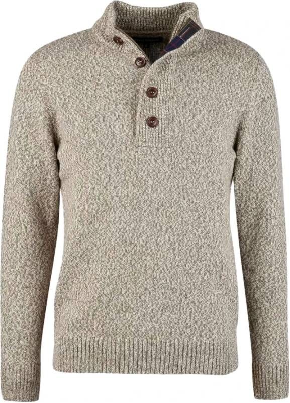 Barbour trui beige effen merinowol opstaande kraag