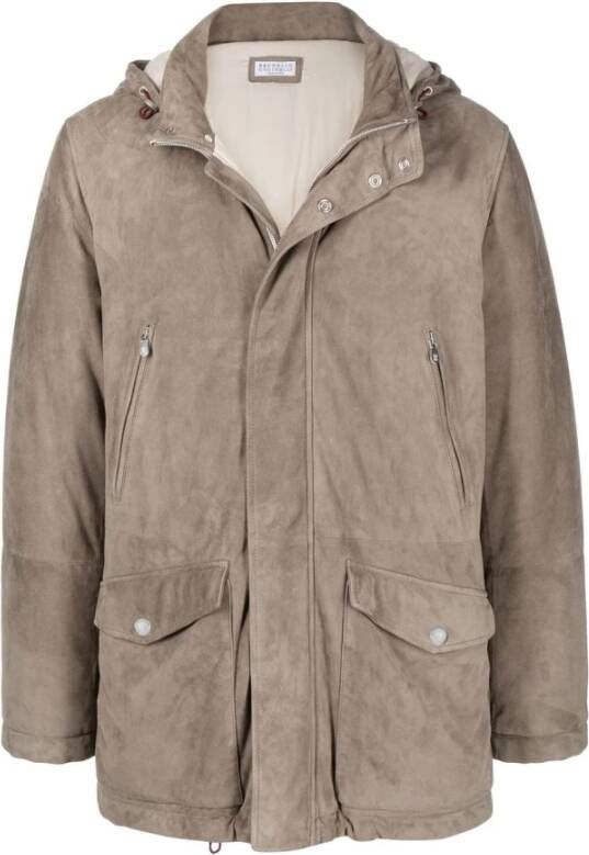 BRUNELLO CUCINELLI Leren jasjes , Beige, Heren